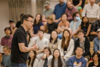 Duolingo CEO talking to employees